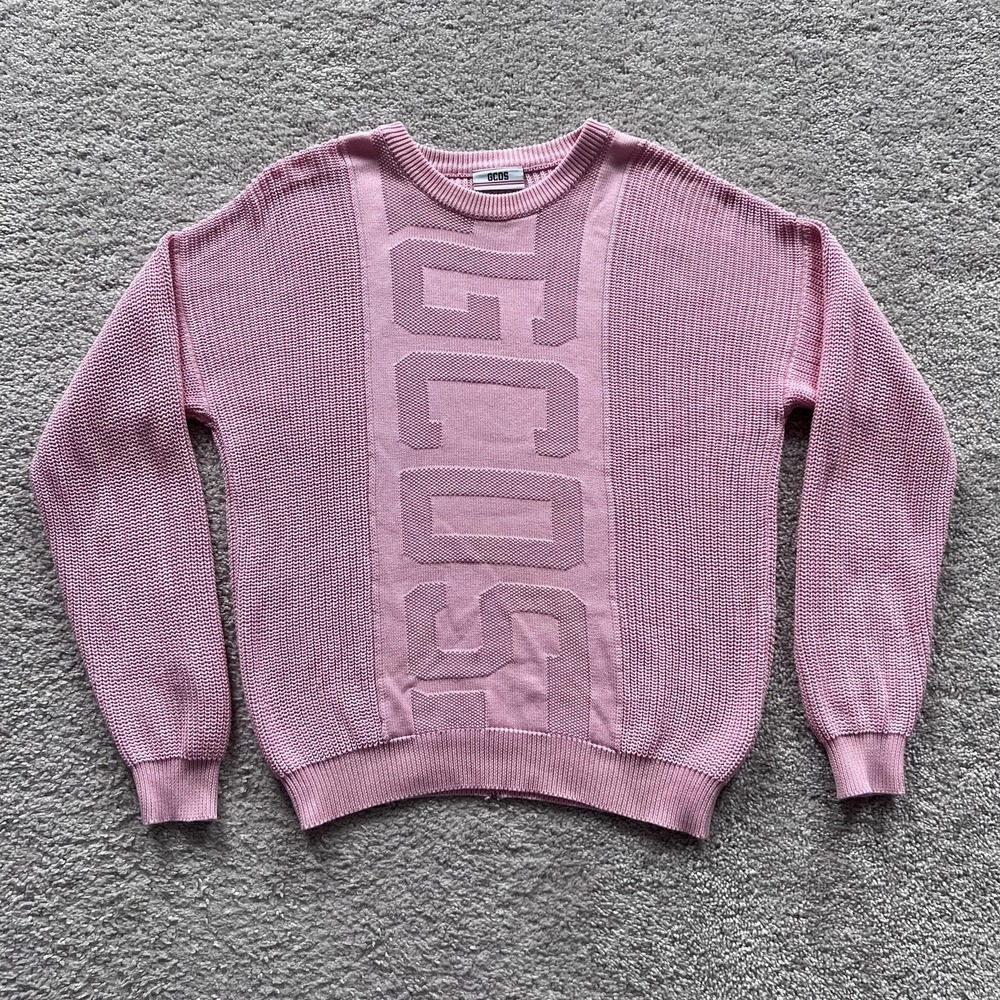 GCDS Logo Panel Knit Crewneck Sweater Womens S Pink Cotton Made In Italy